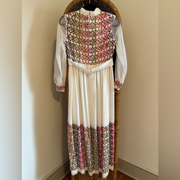 Vintage Embroidered Maxi Dress Sandine Originals Boho Hippie 1960s - Picture 4 of 6